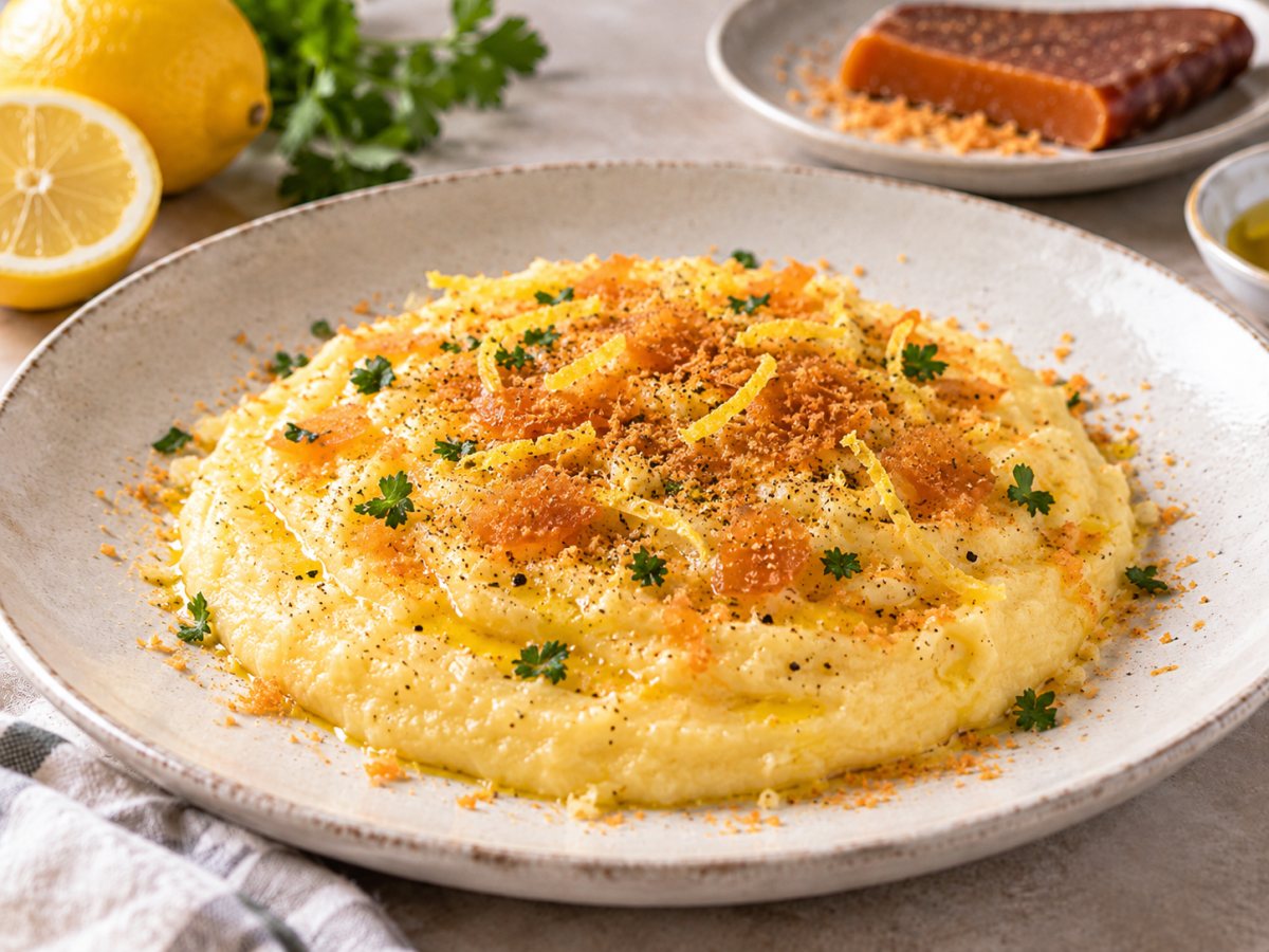 Polenta crémeuse au citron et à la poutargue